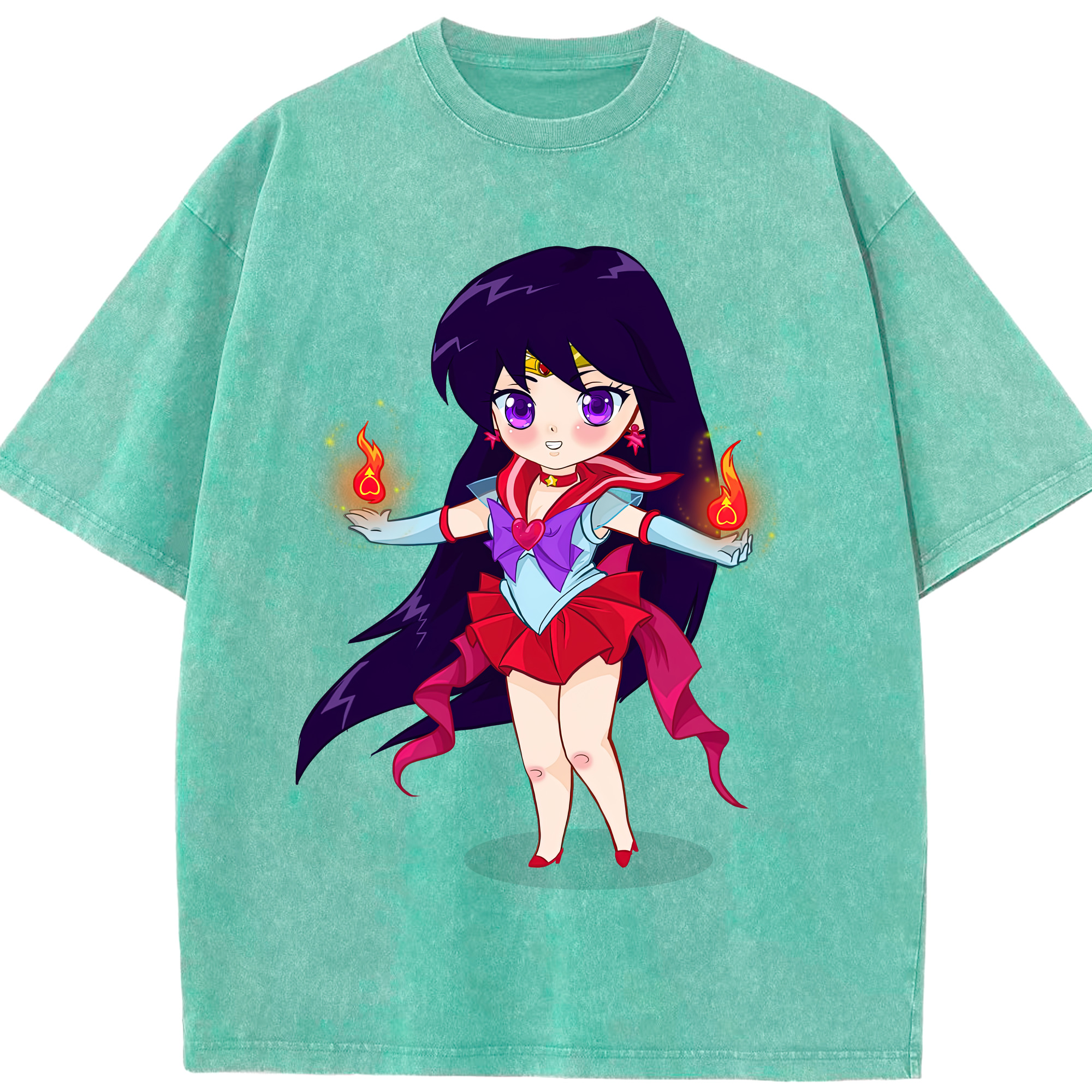（画像用） 美少女戦士セーラームーン 火野レイ ひの レイ Sailor Moon Hino Rei （セーラーマーズ,Sailor Mars） 綿100% ヴィンテージ風 半袖Tシャツ（フロントプリント）